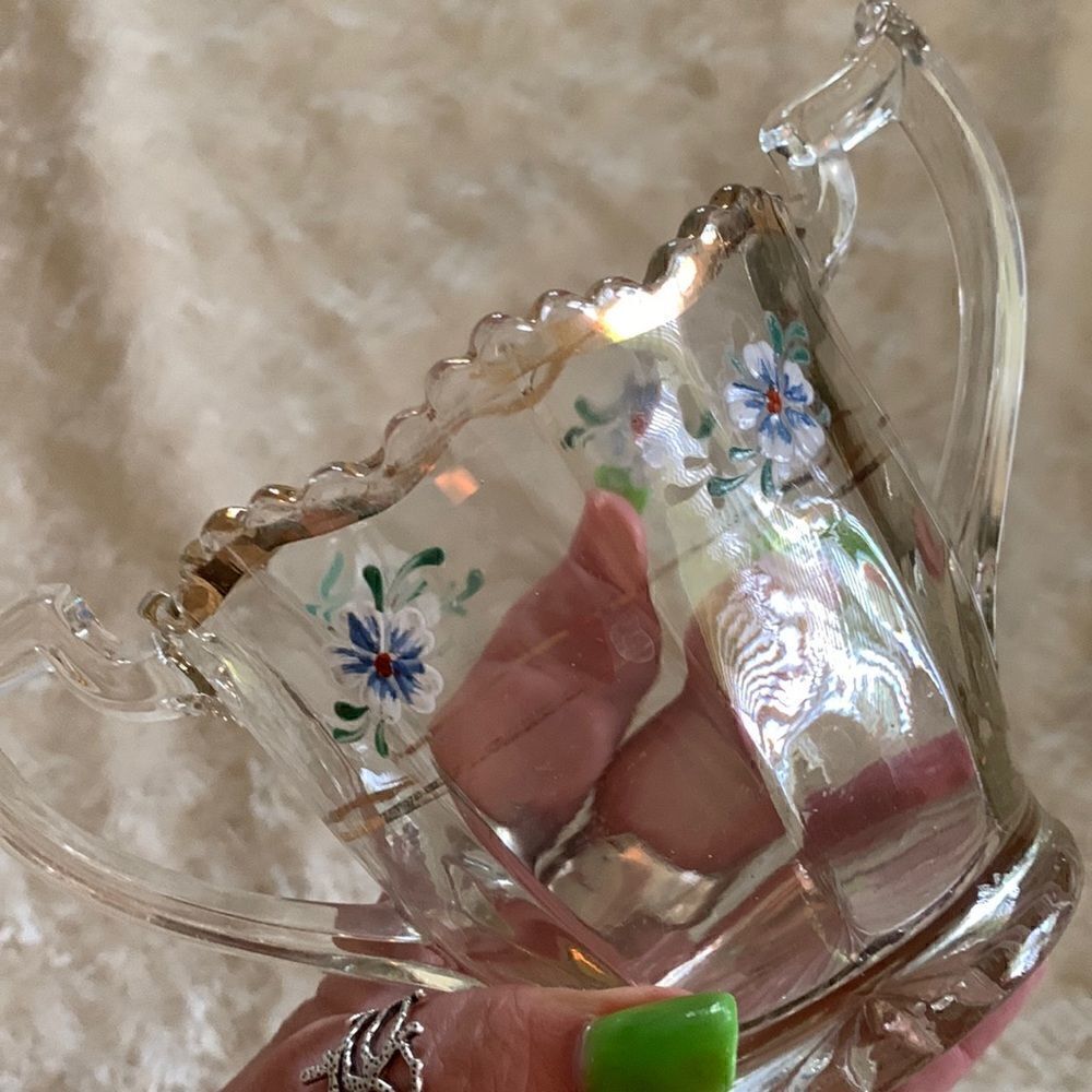 Sugar Bowl Crystal Gold Leaf Heavy Glass Hand Painted Vintage